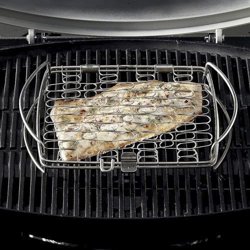 Weber Fisch & Gemüsehalter/Korb - Klein (28 x 20cm), aus Edelstahl, Ideal zum BBQ/Grillen von empfindlichen Grillgut, einfaches Wenden auf dem Grill, spühlmaschinenfest - Silber (6470)
