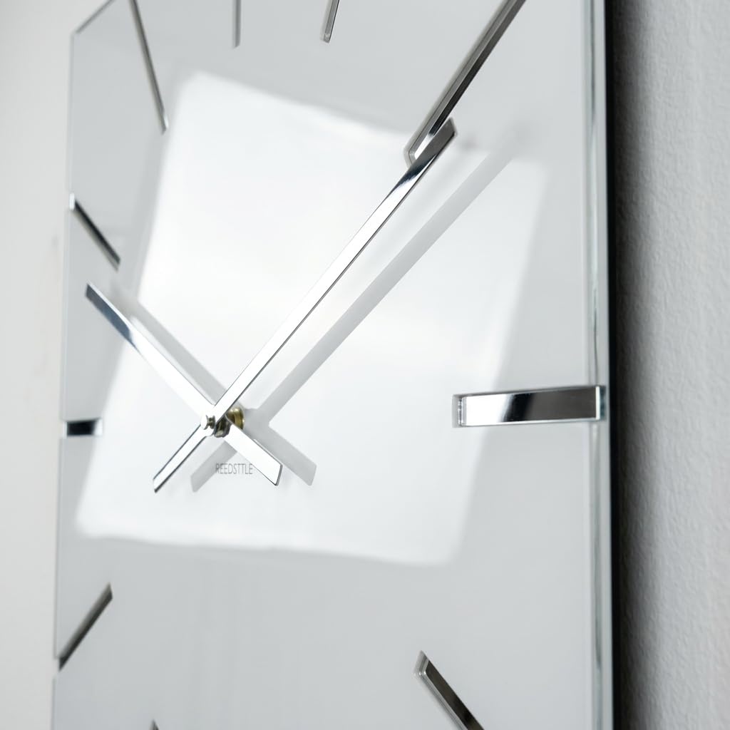FLEXISTYLE Moderno grande orologio da parete Exact 50 cm, vetro acrilico e specchio acrilico, silenzio, soggiorno, camera da letto (bianco)