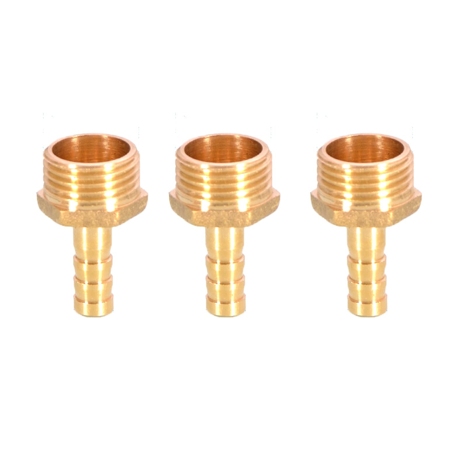 3PCS Solid Brass Hose Tail Connector Barbed to BSP Male Thread 8mm to 1/2” for Air Water Fuel Oil Gas