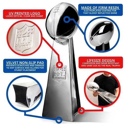 Image of Spire Designs Lifesize Fantasy Football Trophy - Chrome Replica Championship Trophy - First Place Winner Award for League - Real Size Football Award