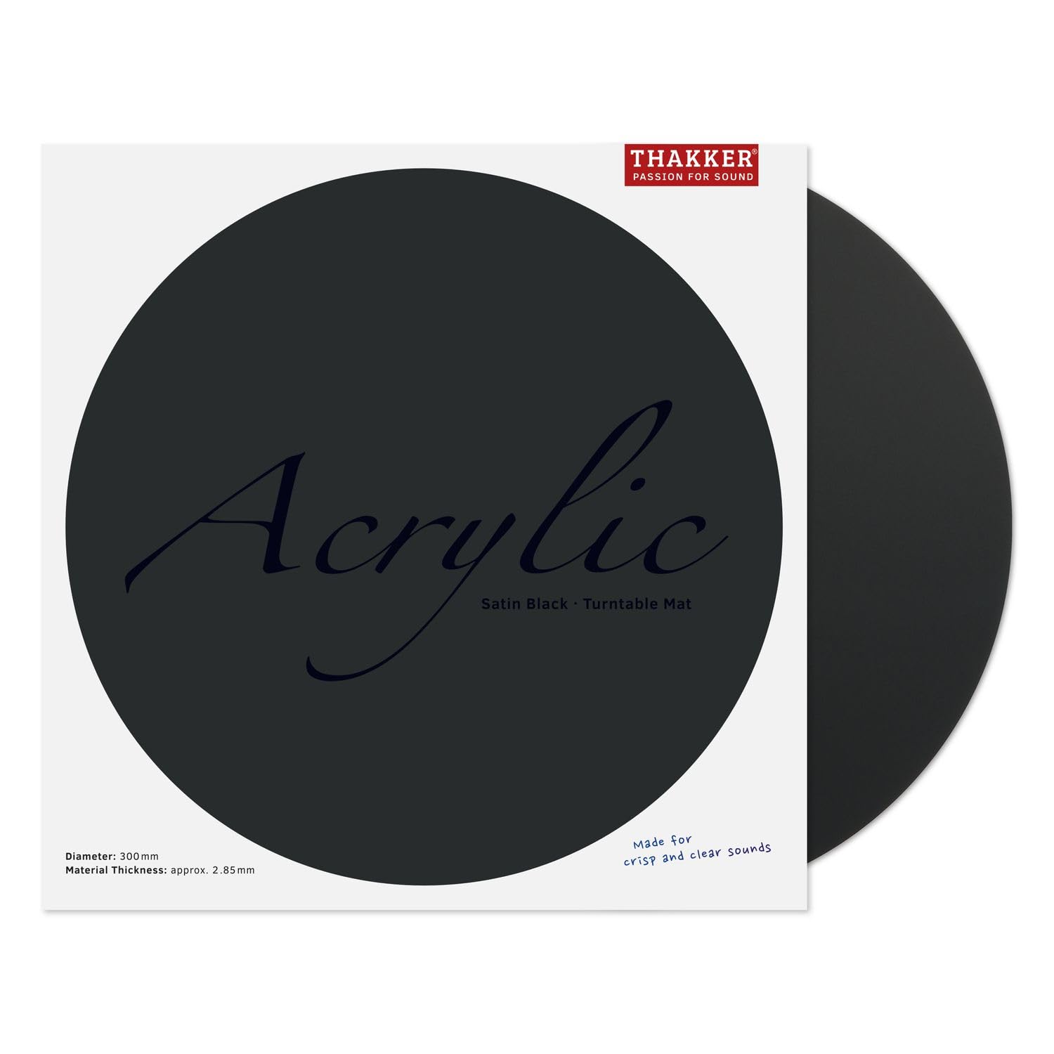 THAKKER Acrylic Mat Satin Black - Tappetino per Giradischi in Vetro Acrilico Satinato - Nero | 300 mm di Diametro | per Giradischi da 12 Pollici mm di Diametro | per Giradischi da 12 Pollici
