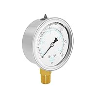 Vista 4 de Joywayus Manómetro de presión 0-30 PSI, latón 1/4" NPT rosca macho montaje inferior, relleno de glicerina, carcasa de acero inoxidable, función