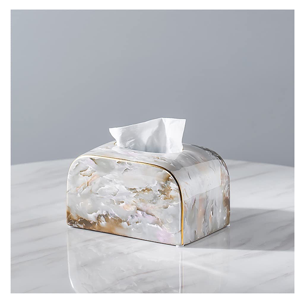 zdz Creative Square Marble Tissue Box，Modern Light Luxury Unique Ceramic Tissue Box Cover，Storage Decoration Living Bedroom Kitchen Gift (Color : White)