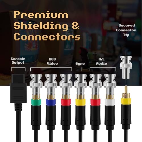 Image of Y.D.F N64 RGB /RGBS Composite Cable, High Flexibility Multifunctional Composite Cable Cord with 4 BNC Heads for N64 / NGC /SFC /SNES 6 Feet (Plug and Play)