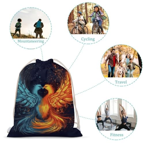 Fire And Water Phoenix Drawstring Backpack - Canvas Sports Gym Sackpack, Lightweight String Bag for Beach & Travel3
