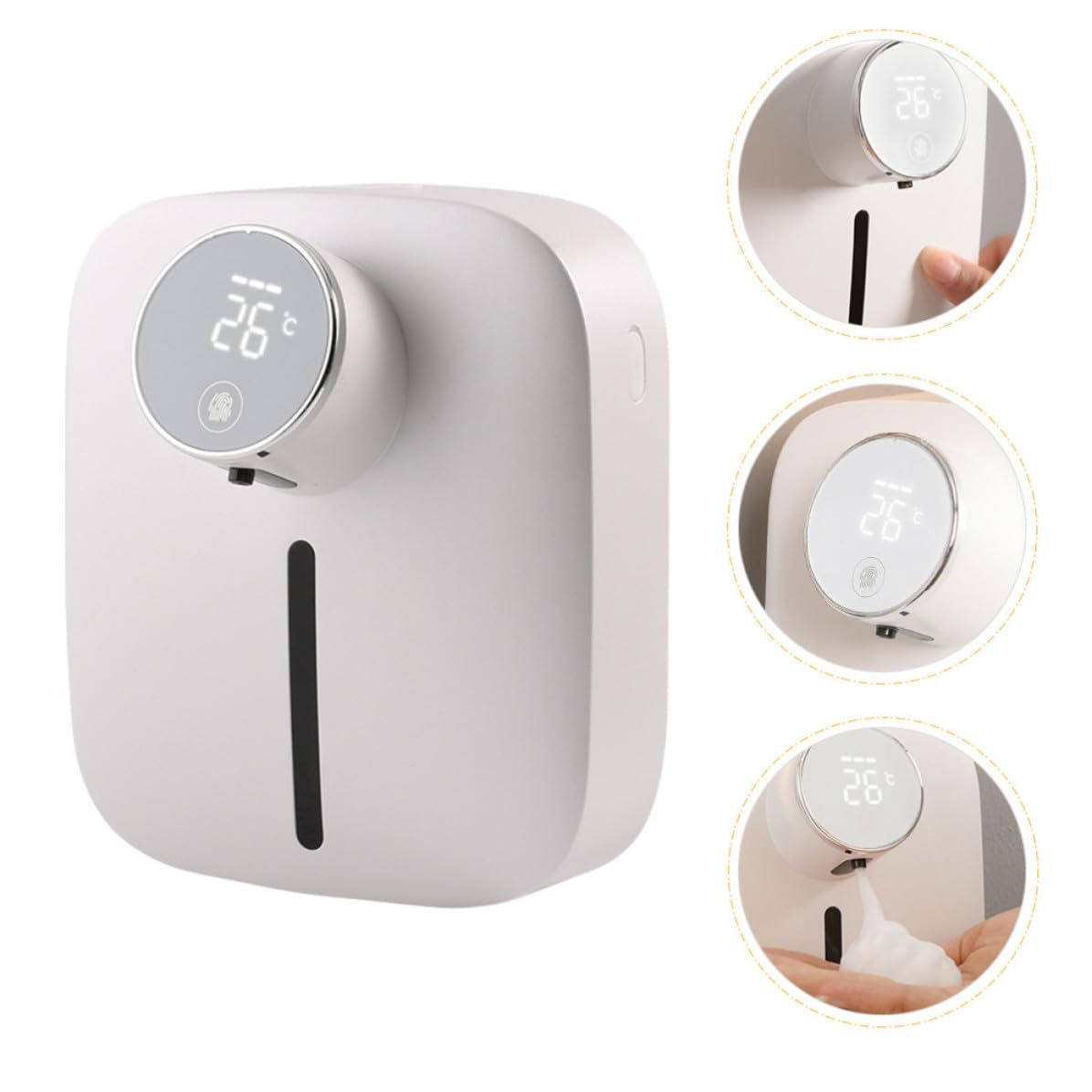 Dispenser Sapone Liquido Automatico da Muro Sensore Intelligente, Ricaricabile Usb, Capacità 320ml, Schermo Temperatura, per Hotel e Bagni