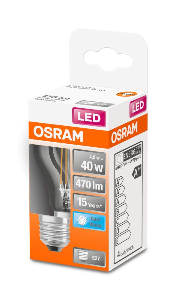 OSRAM LED Retrofit CLASSIC P Lote de 10 x Bombilla LED, Casquillo E14, 4000 K, 4 W, Equivalente a 40W, Blanco frío