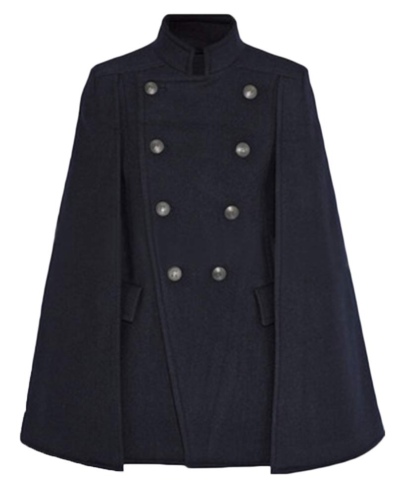PengGengA Women Coat Cape Suit Bat Wing Double-Breasted Artificial Wool Poncho Cloak Top Jacket Warm Trench Overcoats Navy XL