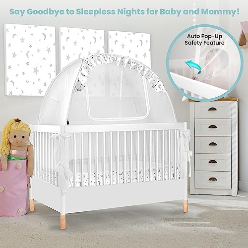 Pro Baby Safety Premium Pop Up Crib Tent, Crib Cover To Keep Baby From Climbing Out, Falls And Mosquito Bites, Safety Net, Canopy Netting Cover - Sturdy & Stylish Infant Crib Topper, Mosquito Net #TOP5