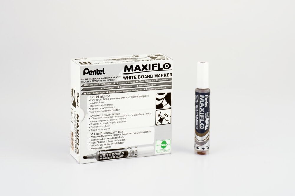 Pentel Maxiflo – Lote de 12 rotuladores para pizarra blanca punta cuadrada Large tinta líquida, color marrón