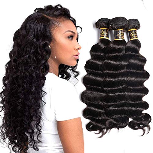 Ms Sunlight Hair Brazilian Loose Deep Wave 3 Bundles 12 14 16 inch Unpeocessed Loose Deep Wave Human Hair Extensions Natural Black Color