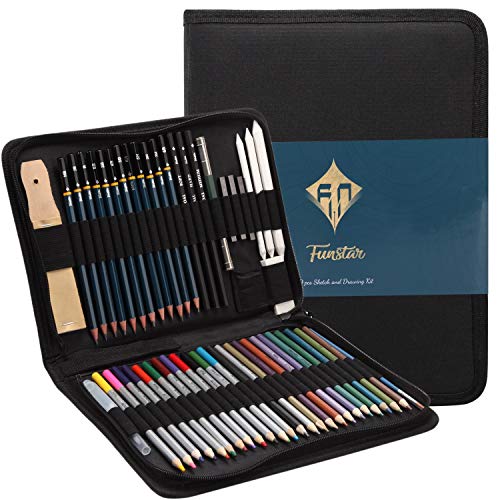 FUNSTAR Drawing Pencils Kit, 51pcs Professional Painting, Drawing & Art Supplies, Complete Sketching Pencils Set Including Drawing Supplies, Colored Pencils, Eraser & Sharpener