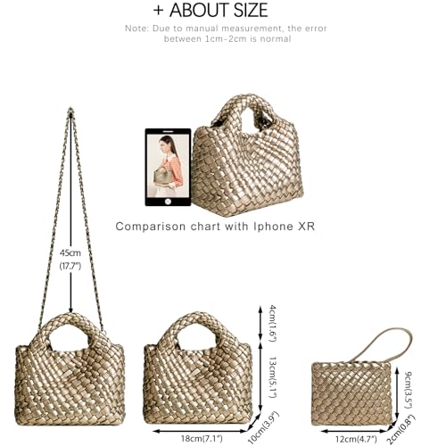 Image of Woven Tote Bag for Women with Coin Purse, Foldable Chain Small Crossbody Handbags, Fashion Shoulder Bag, Hobo Satchel