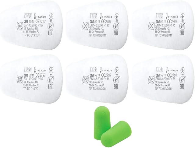 3M 5911 P1 R Particulate Filter P1R, 3 Pairs Filters for Protection Against Solid and Liquid Vapour Particles Antigas with SmartProduct Spark Earplugs