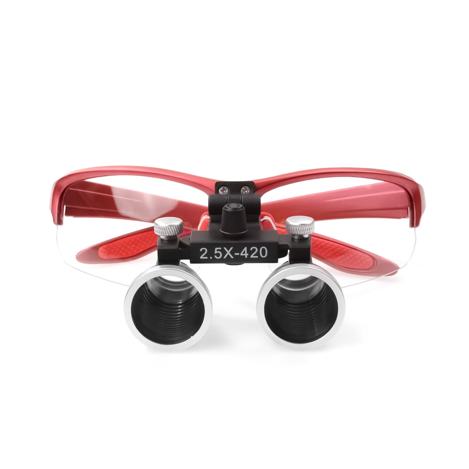EUSTOMA 2.5X Loupes Head Magnifier Binocular 2 Clips Replaceable Frame Anti Slip Optical Glasses Angle Adjustable for Lab DY-117-2.5X (Red) โ image 1