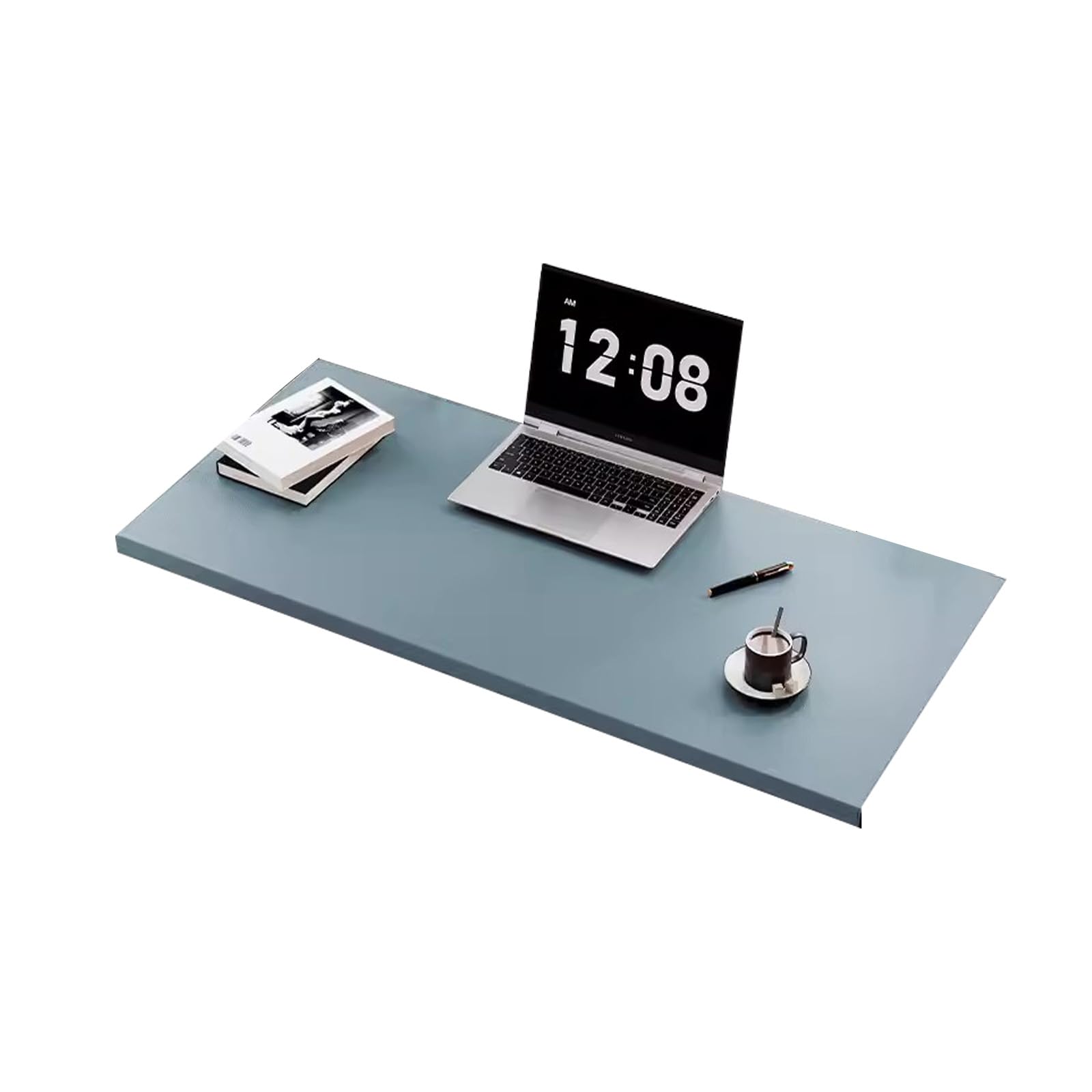 Soft-Textured PU Leather Desk Pad for Writing Working Typing, Comfortable Wipeable Desk Protector, Edge-Locked Solid Color Mouse Mat (Blue,32x70cm)