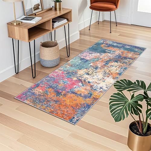 Abstract 2x5 Runner Rug for Home - Washable Hallway Rugs Modern Stain Resistant Runners for Kitchen Indoor Mat for Laundry, Bedroom Non Slip Thin Super Soft Room Decor Floor Carpet 2x5 Colorful/Multi