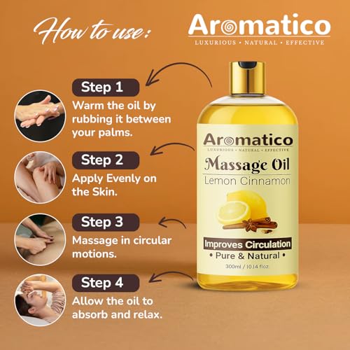 Image of AROMATICO Lemon Cinnamon Massage Oil. Romantic Oil for Passionate Evenings - 300ml. Intimate Full Body Massage Oil for Couples. Non-sticky, Made of Only Natural Ingredients