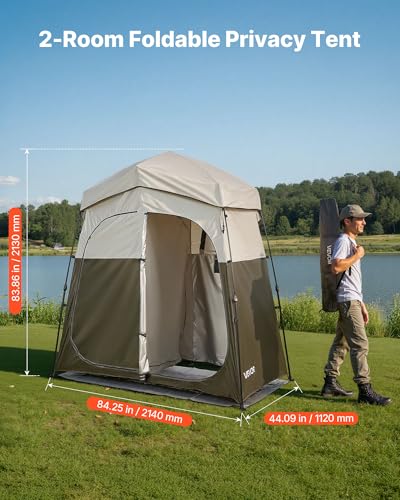 VEVOR Camping Shower Tent, toldo portátil plegable de privacidad con 2 habitaciones, 150D Oxford con recubrimiento plateado, para camping, playa y pesca miniatura 2