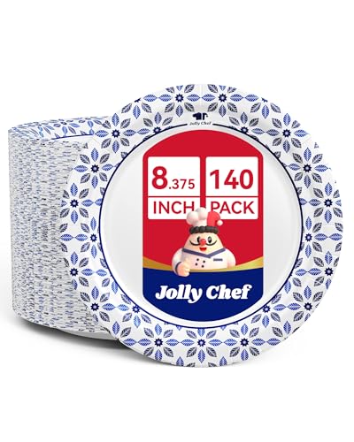 Image of JOLLY CHEF 8.37 inch Disposable Paper Plates 140 Count Soak Proof, Cut Proof, Heavy Duty Printed Disposable Plate for Everyday Use