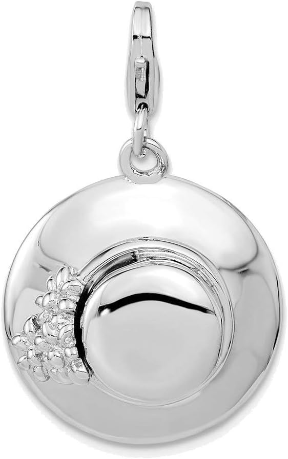 Rhodium-Plated Sterling Silver 3-D Enameled Hat w/Lobster Clasp Charm