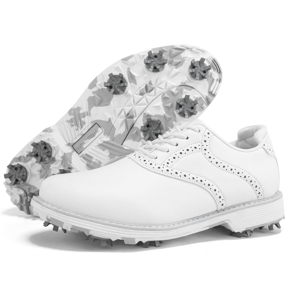 SDEQA wasserdichte Golfschuhe Damen mit 9 Spikes Leder Golf Sneakers für Golfer Größe Plus