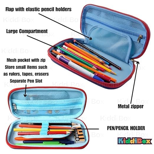 Image of KiddiBox Anime Pencil Case for Kids - One Piece Sasuke Character Pouch, Kawaii School Supplies Set & 2 DIY Sharpeners for Boys Girls Students