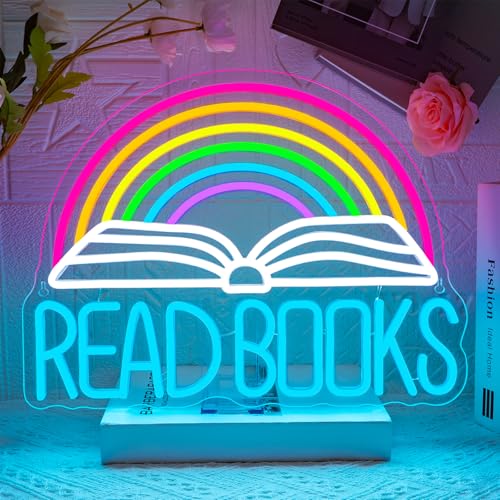 Image of Read Books Neon Sign Book Neon Light Colorful Rainbow Neon Light sign Read More Books Neon Signs Library Classroom Reading Room Bookstore Bookish Decoration Kids Gifts