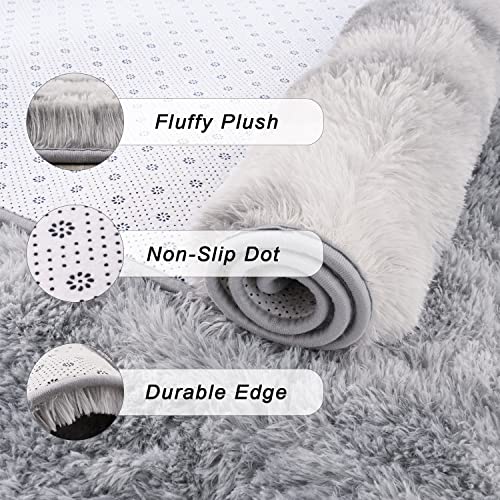 Zareas Area Rugs for Bedroom, 3x5 Feet Fluffy Shag Rugs for Living Room, Modern Shaggy Rug Soft Tie-Dye Grey Rug for Kids Room Nursery Dorm Apartment, Plush Fuzzy Beside Rug - Image 4