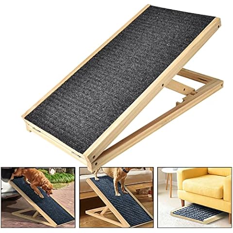 Xinng Dog Car Ramp Pet Ladder Heavy Duty Up to 150Kg Capacity Solid Wooden Fold Flat Adjustable Height Non Slip Carpet (100cm x 40cm x 30/40/50/60cm) Cover