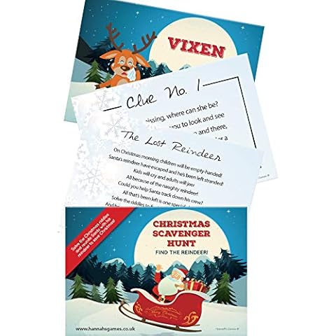 CHRISTMAS TREASURE HUNT GAME - Christmas Games Scavenger Hunt Quest - 10 postcard sized Clues for Family Christmas Fun - Xmas Eve Box - Christmas Eve Box Fillers Cover