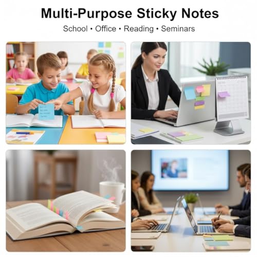 Image of FunBlast Sticky Notes - 375 Sheets Sticky Notes, Stationary Items, Self-Adhesive Memo Pad Bookmark Point It Marker Memo Sticker, Sticky Pad, Stick Notes for Study - 6 Size (Light Color)