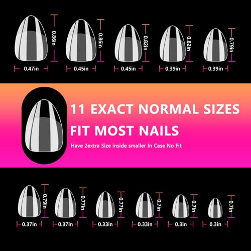 Almond Fake Nail Tips - 216Pcs Pre-Shaped Almond Gelly Tips for Full Cover Acrylic Nail Extensions, French Style, 12 Sizes - Perfect for DIY Salon or Professional Use