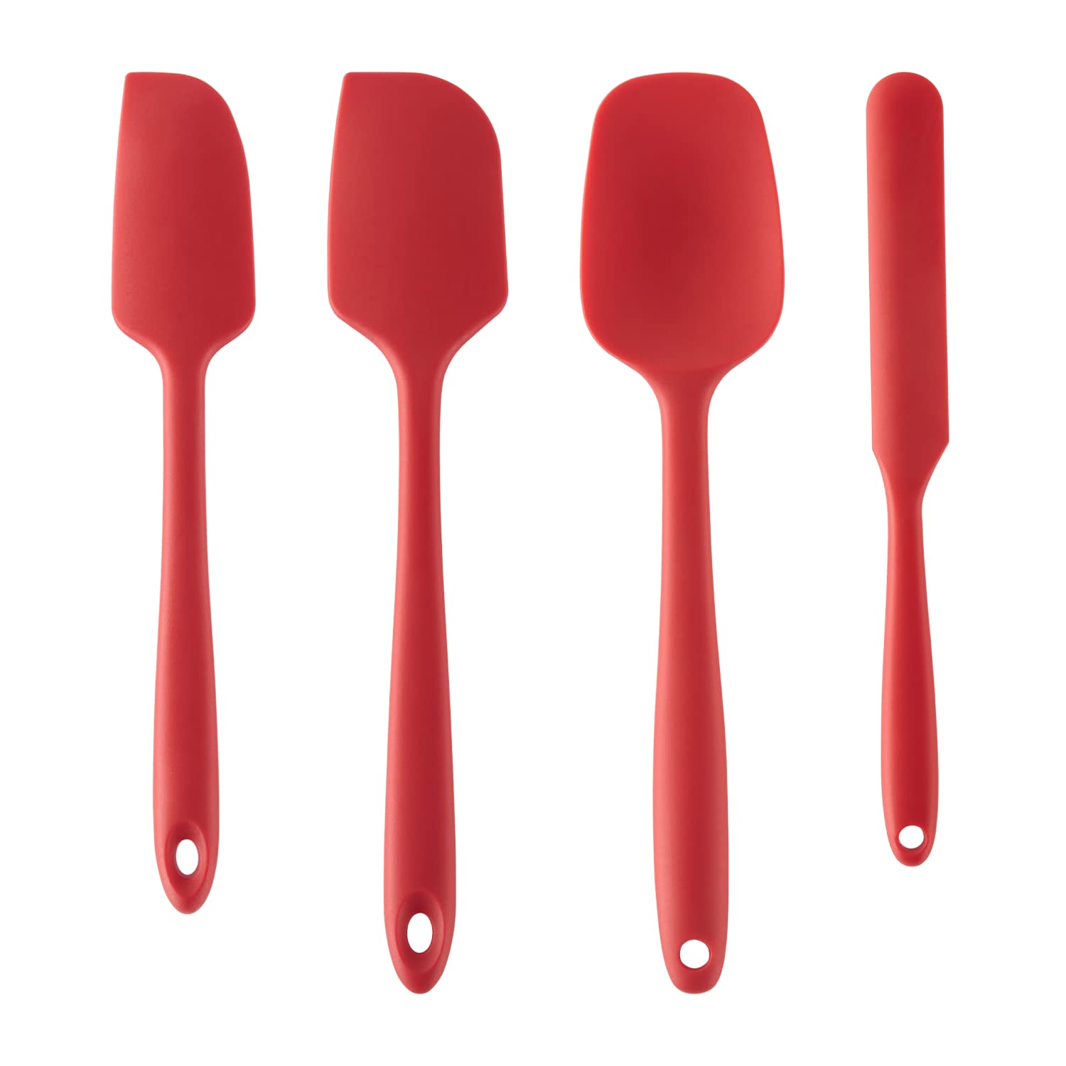 Silicone Spatula Set Heat Resistant 450°F,Seamless Design Baking Spatulas Kitchen Non-Stick Rubber Scraper and Spatula for Cooking 4 Piece Red