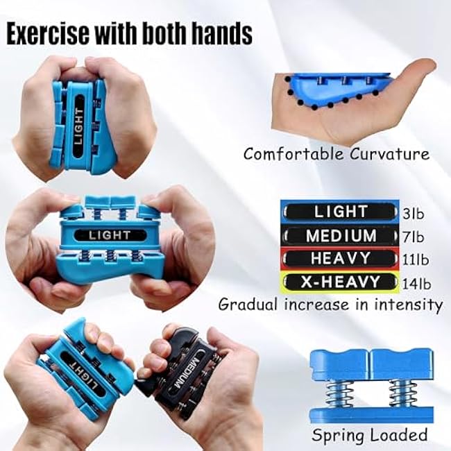 4 Weights Total 8 Piece Grip Strength Trainer Set,Hand Grip Finger Exerciser,Finger Strengthener,Work Fitness Musician Finger Relaxation