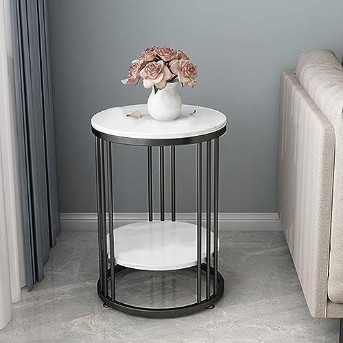 Image of Crown Art Shoppee Round End Table with Storage Shelf, Side Table for Small Space, Easy Assembly, Accent Furniture with Metal Frame (Black & White)