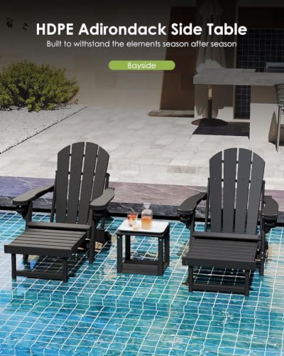 Image of GREENVINES Adirondack Outdoor Side Table, 14'' x 13'' HDPE Plastic All Weather End Tables with Storage Shelf for Poolside Indoor Outside Front Porch Living Room Patio Backyard Campfire, Black