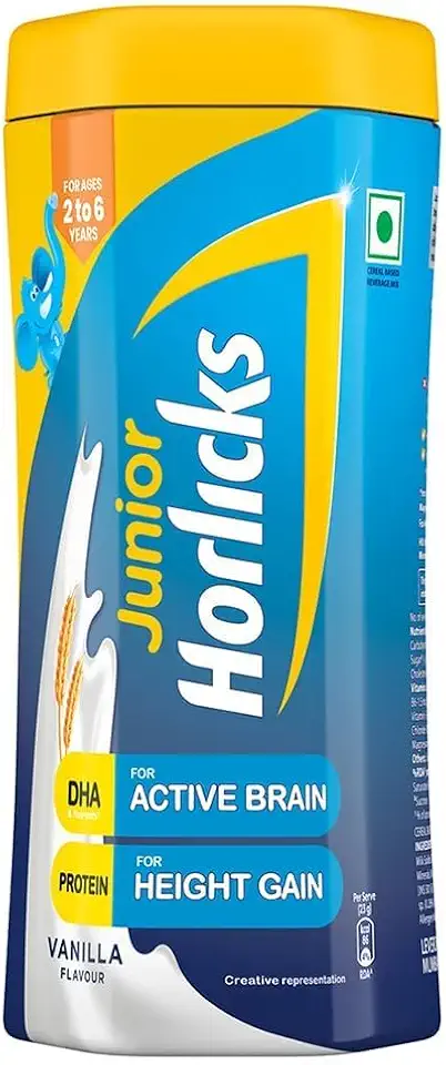 Junior Horlicks Nutrition Drink 500g, Vanilla, Nutrition for Toddlers & Young kids (2-6 years) for Supporting Growth