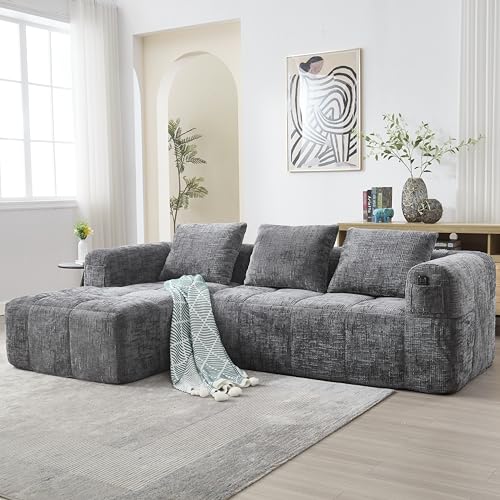 Zepneiy Canapé 3 Places en Forme de U, Fauteuil rembourré avec Méridienne, Canapé 3 Places...