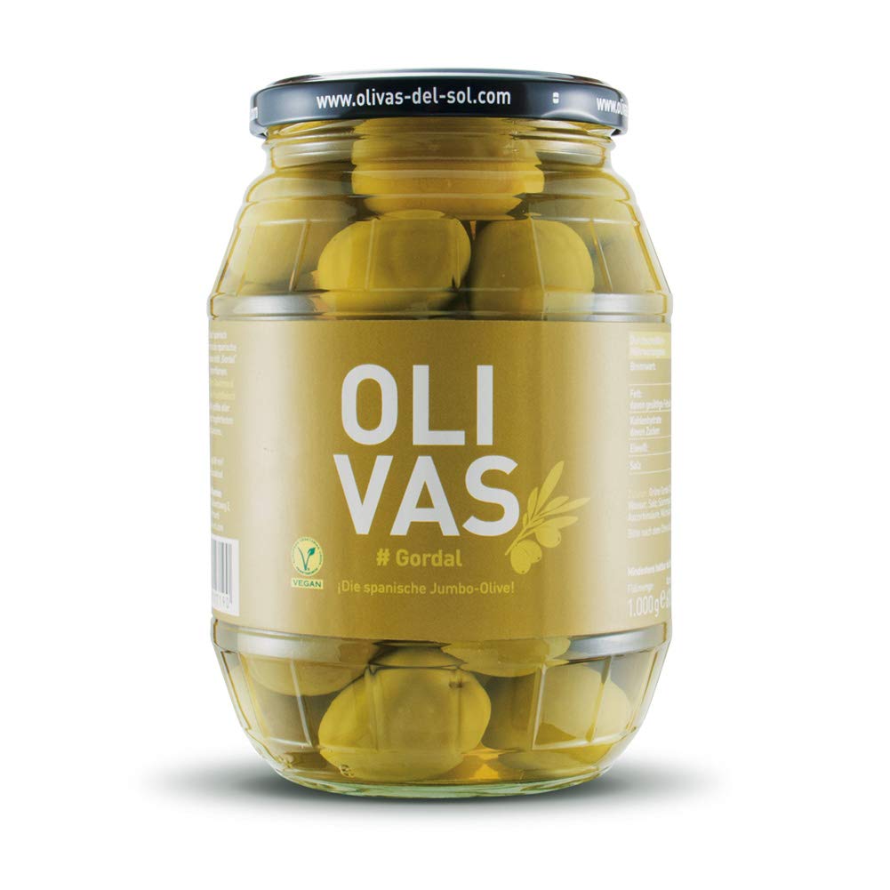 OLIVAS Gordal / 600 g (Glas) * spanische XXL-Riesenoliven * die Dicken im Jumbo-Format