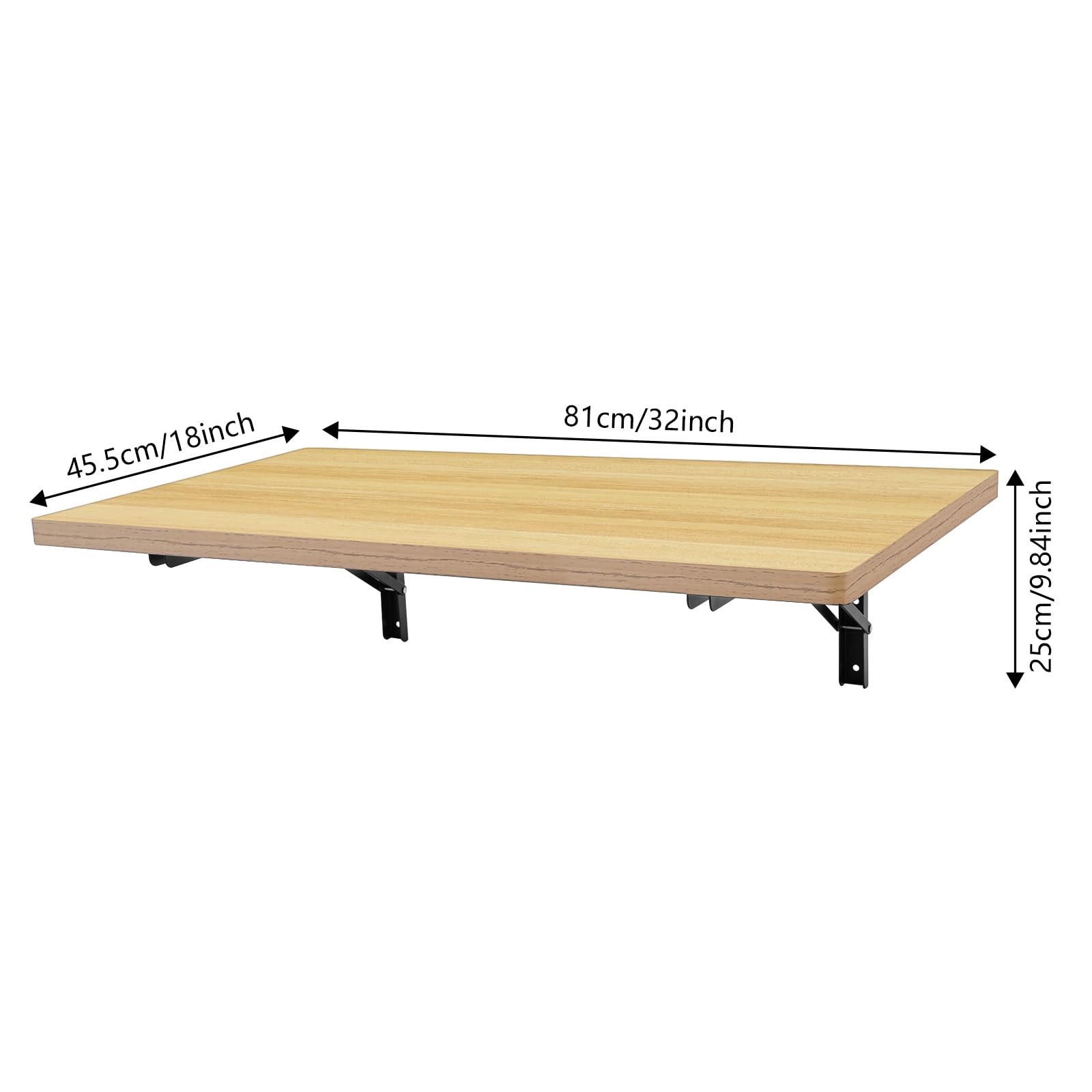 Banco de trabajo plegable montado en la pared, 81 x 45,5 cm, banco de trabajo flotante, soportes de acero negro, soporta 250 kg (color madera)