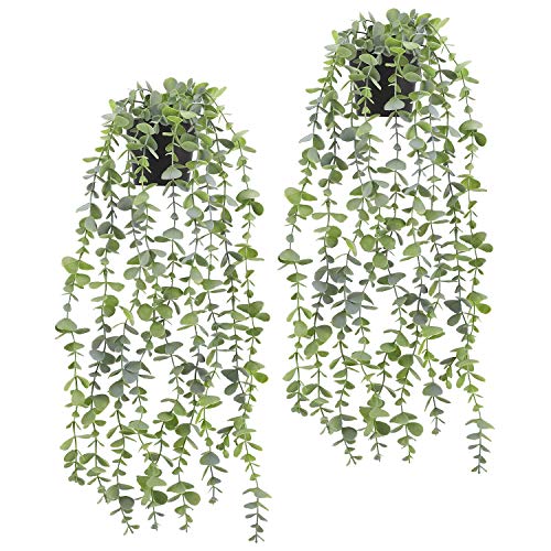 Fake Hanging Plants - Artificial Eucalyptus Plants for Home Decor - 23" Fake Plants Potted Wall Plants Perfect for Wall Decorations, Set of 2