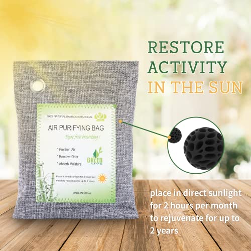 Activated Bamboo Charcoal Air Purifying Bag (8 X 200G), Activated Natural Home Odor Absorber,Deodorizer And Moisture Eliminator For Closet, Shoe, Car, Large Room. Pet Safe #TOP6
