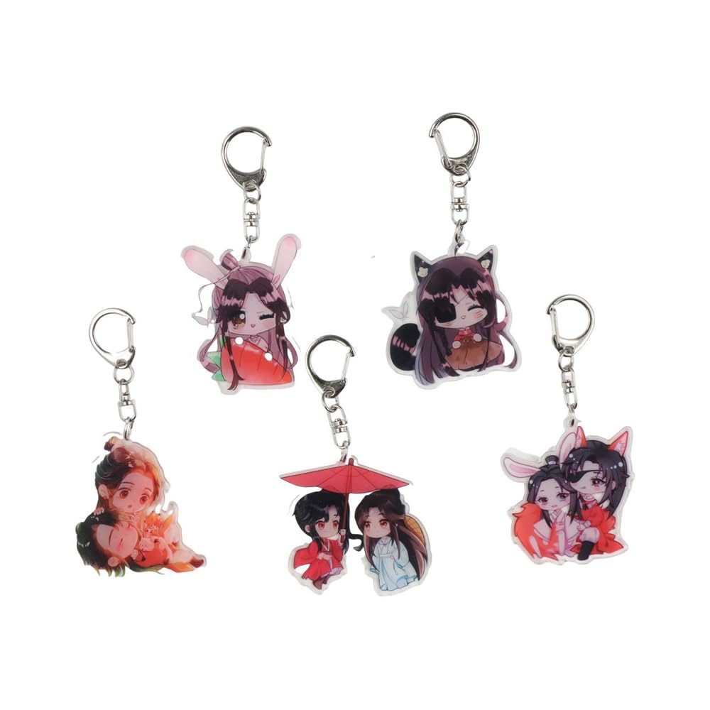 Pokinge5pcs Tian Guan Ci Fu Key Ring, Acrylic Cartoon Figures Key Chain, Bag Charm Pendant, Xie Lian Hua Cheng Collection Key Ring Holder