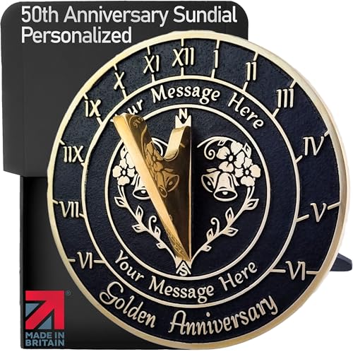 Product Image of the The Metal Foundry Personalized Golden 50th Sundial - Heavy Duty Recycled Brass Home Decor, Garden Present Made in The UK for Parents, Grandparents, Friends, Couples 50 Years Marriage