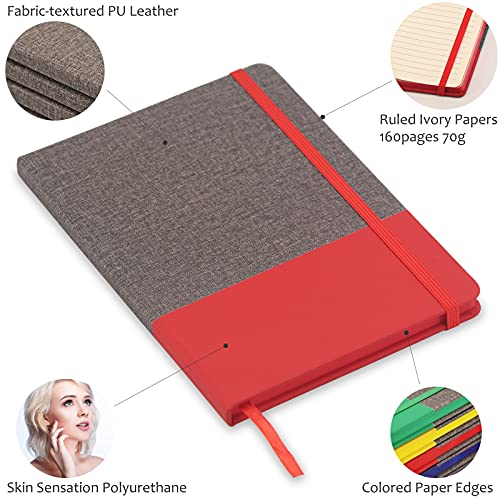 TwoTone-Classic-Ruled-Hard-Cover-Journal-Notebook-Medium-A55783160pages-Lined-Ivory-PapersColorful-PolyurethaneGrey-Fabric-Textured-PU-LeatherDaily-journalingWriting-and-Sketching