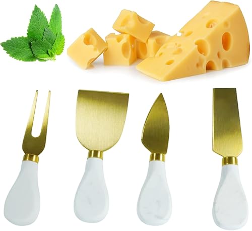 Marble charcuterie board set with cheese knives gold accents