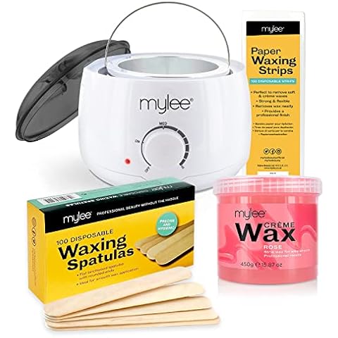 Mylee Waxing Kit, with White Thermostatic Control Wax Heater, Mylee 450g Rose Soft Wax Cover