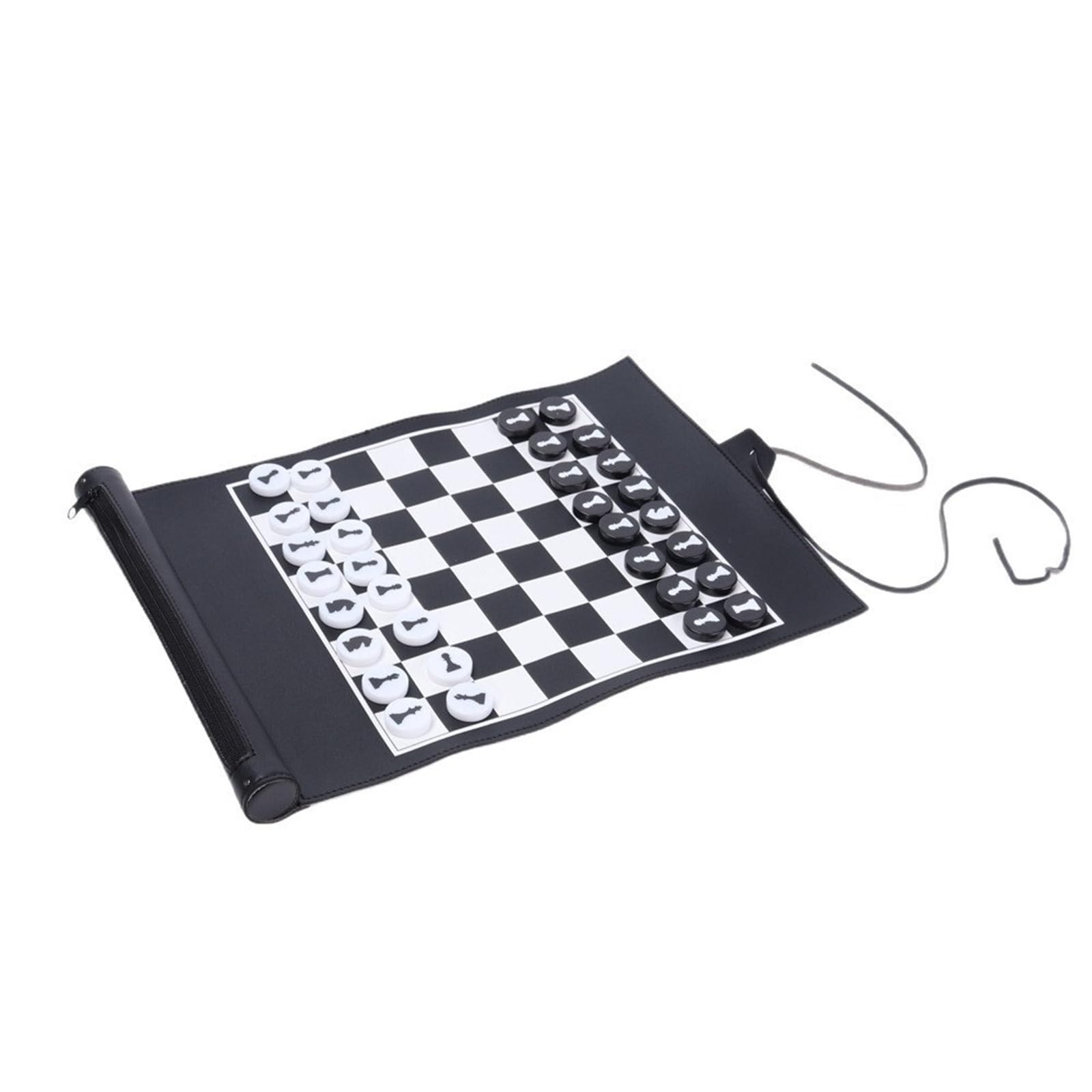 Juego de ajedrez Plegable de Viaje, Juego De Ajedrez Roll Up Backgammon 2 En 1 Portátil Al Aire Libre Internacional Negro 25.5x34.5cm