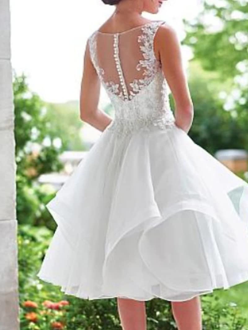 Robe de mariée Courte en Tulle de Mariage à Double épaule avec Jupe imprimée Dos Nu en Dentelle (Color : White, Size : XL)